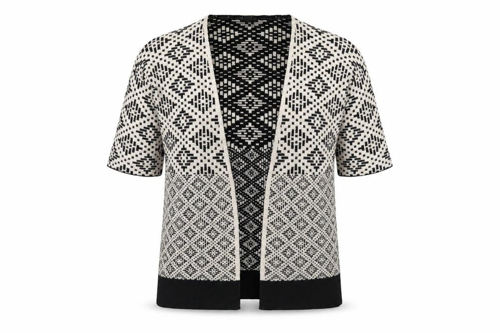 H&M Womens Beige V-Neck Geometric Acrylic Cardigan Jumper Size XS