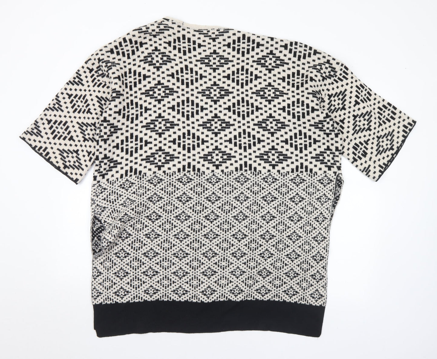 H&M Womens Beige V-Neck Geometric Acrylic Cardigan Jumper Size XS