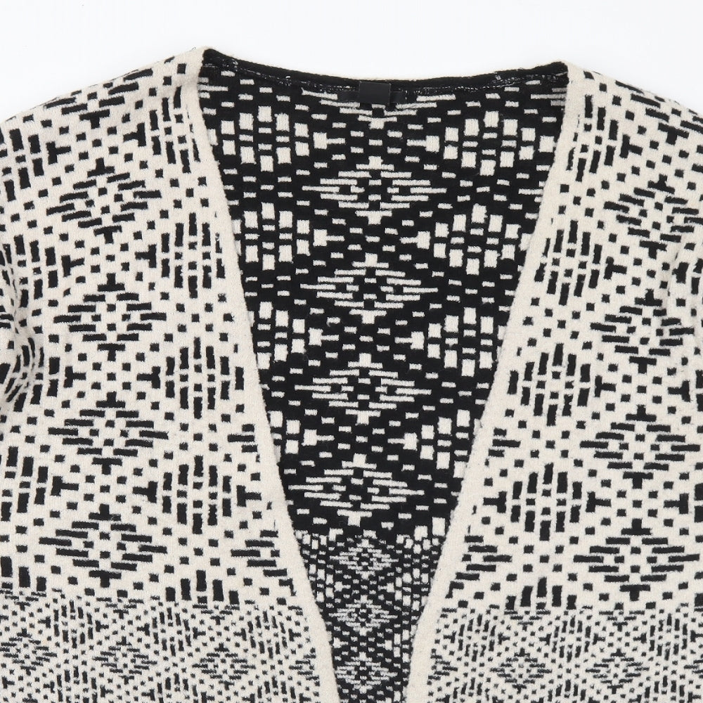 H&M Womens Beige V-Neck Geometric Acrylic Cardigan Jumper Size XS