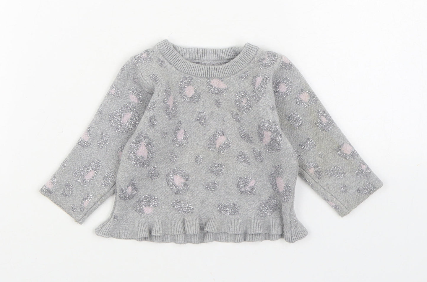 Dunnes Stores Girls Grey Geometric Viscose Pullover Jumper Size 3-6 Months Pullover
