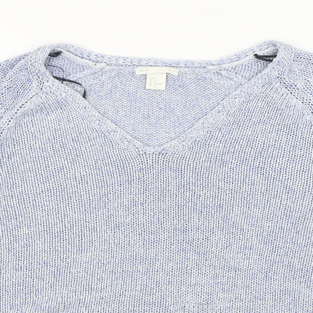 H&M Womens Blue V-Neck Acrylic Pullover Jumper Size S