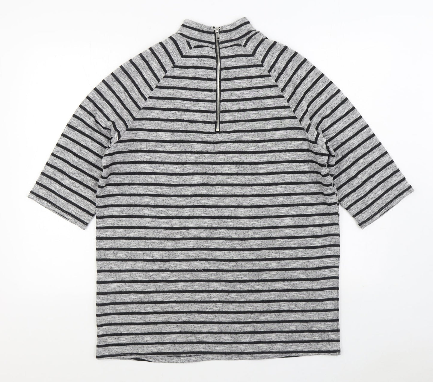 New Look Womens Grey Striped Polyester Pullover Sweatshirt Size 8 Zip