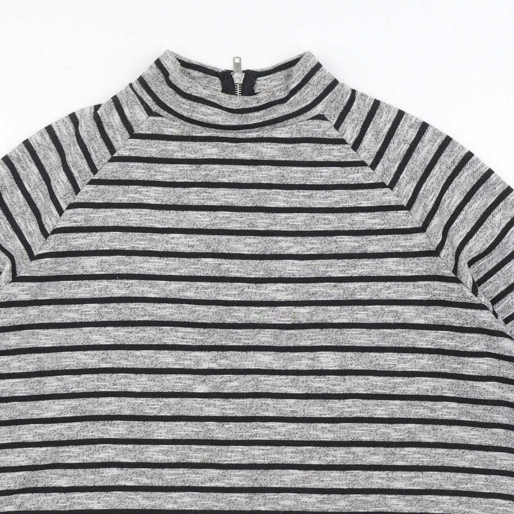 New Look Womens Grey Striped Polyester Pullover Sweatshirt Size 8 Zip
