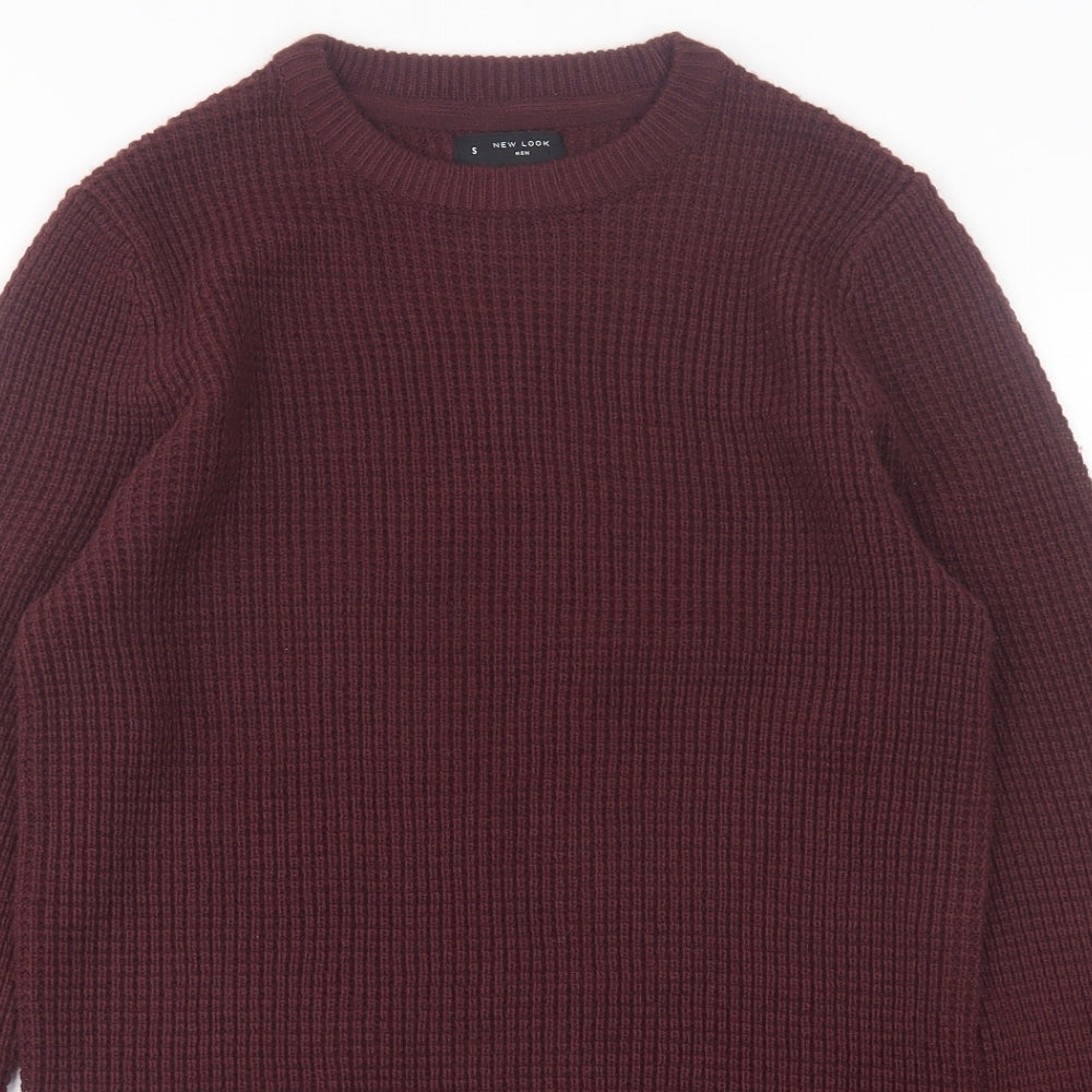 New Look Mens Purple Crew Neck Acrylic Pullover Jumper Size S