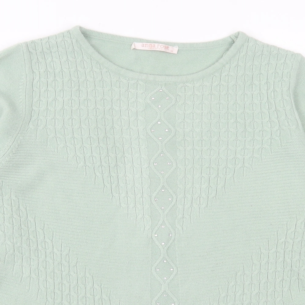 anna rose Womens Green Crew Neck Acrylic Pullover Jumper Size XL