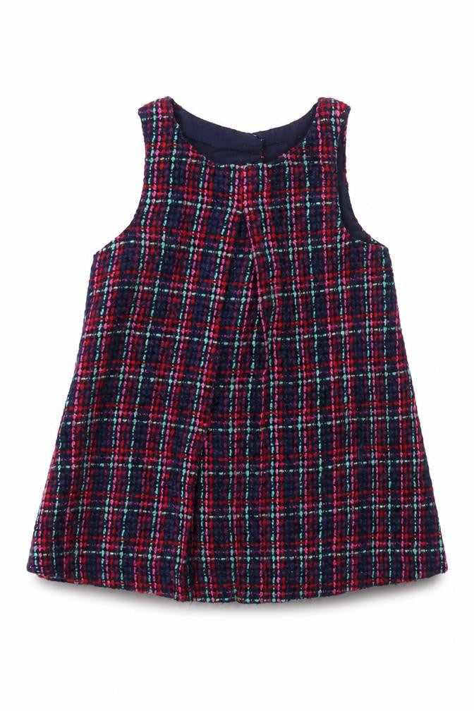 Dunnes Baby Blue Plaid Acrylic Shift Size 9-12 Months Boat Neck Button
