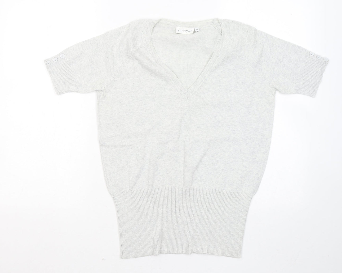 New Look Womens Grey V-Neck Cotton Pullover Jumper Size 12