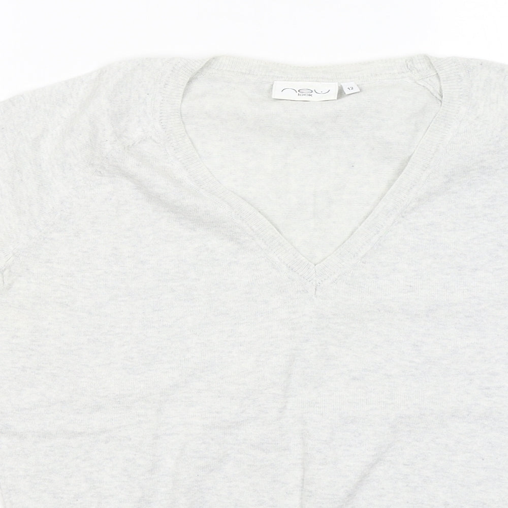 New Look Womens Grey V-Neck Cotton Pullover Jumper Size 12