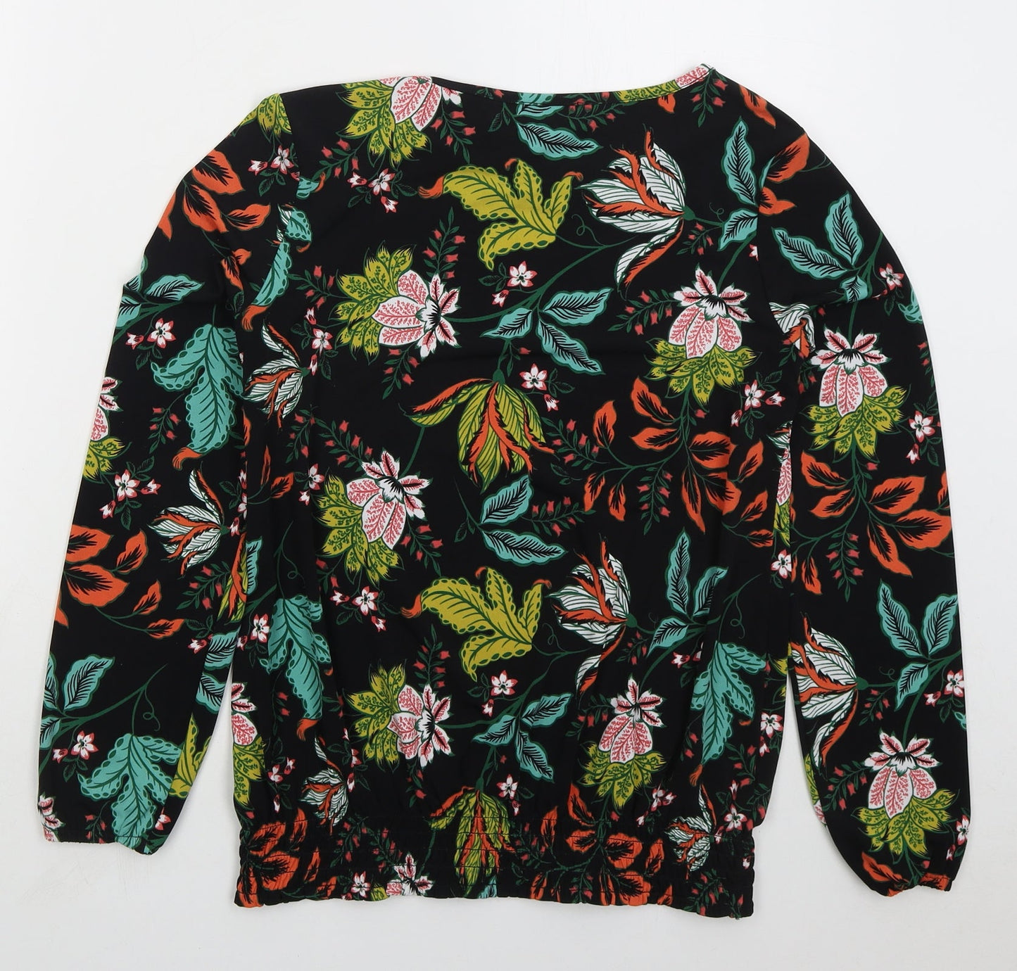 Rachel Zoe Womens Black Floral Polyester Basic T-Shirt Size XS Boat Neck
