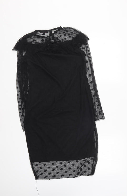Missi London Womens Black Polka Dot Polyester Shift Size 12 Round Neck