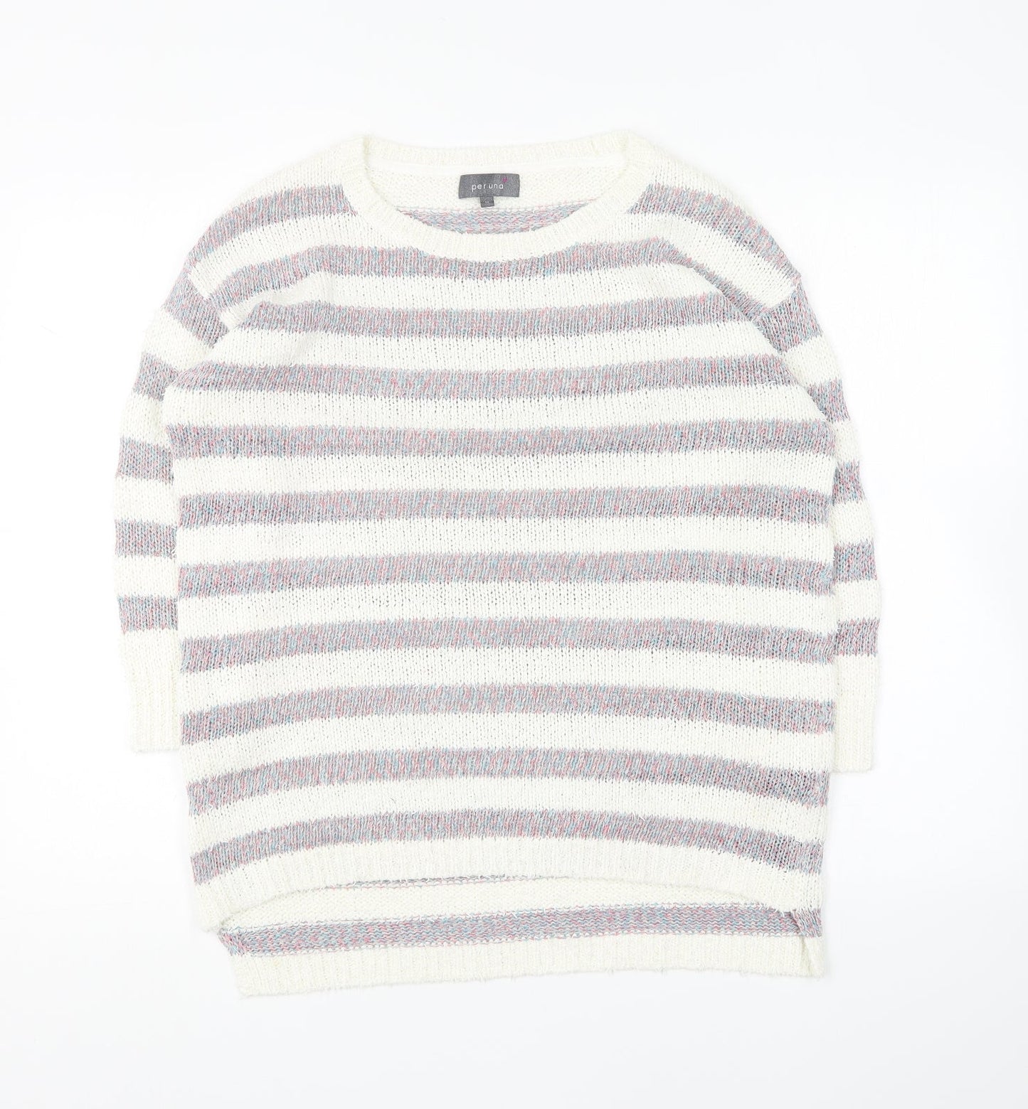 Per Una Womens Multicoloured Round Neck Striped Acrylic Pullover Jumper Size 12