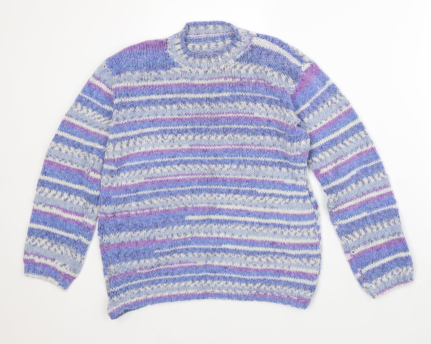 Preworn Womens Purple Mock Neck Striped Polyester Pullover Jumper Size M