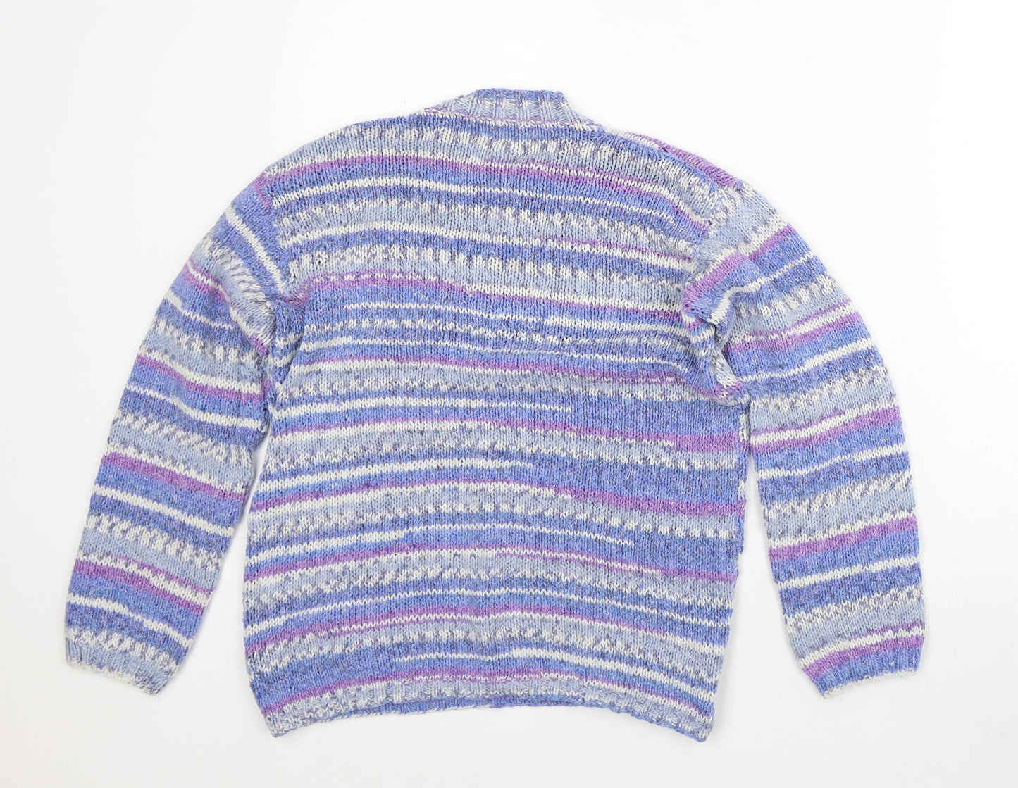 Preworn Womens Purple Mock Neck Striped Polyester Pullover Jumper Size M