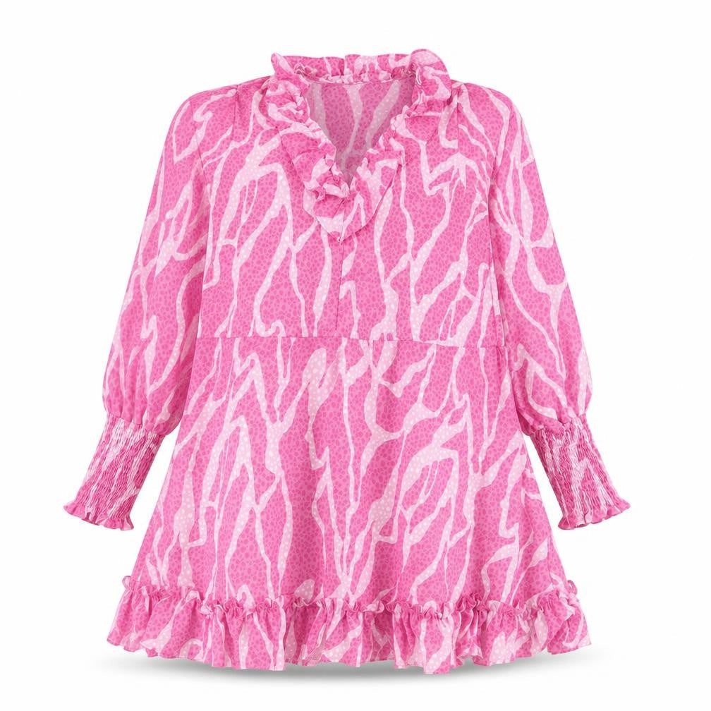 Savida Womens Pink Animal Print Polyester Trapeze & Swing Size M V-Neck Pullover