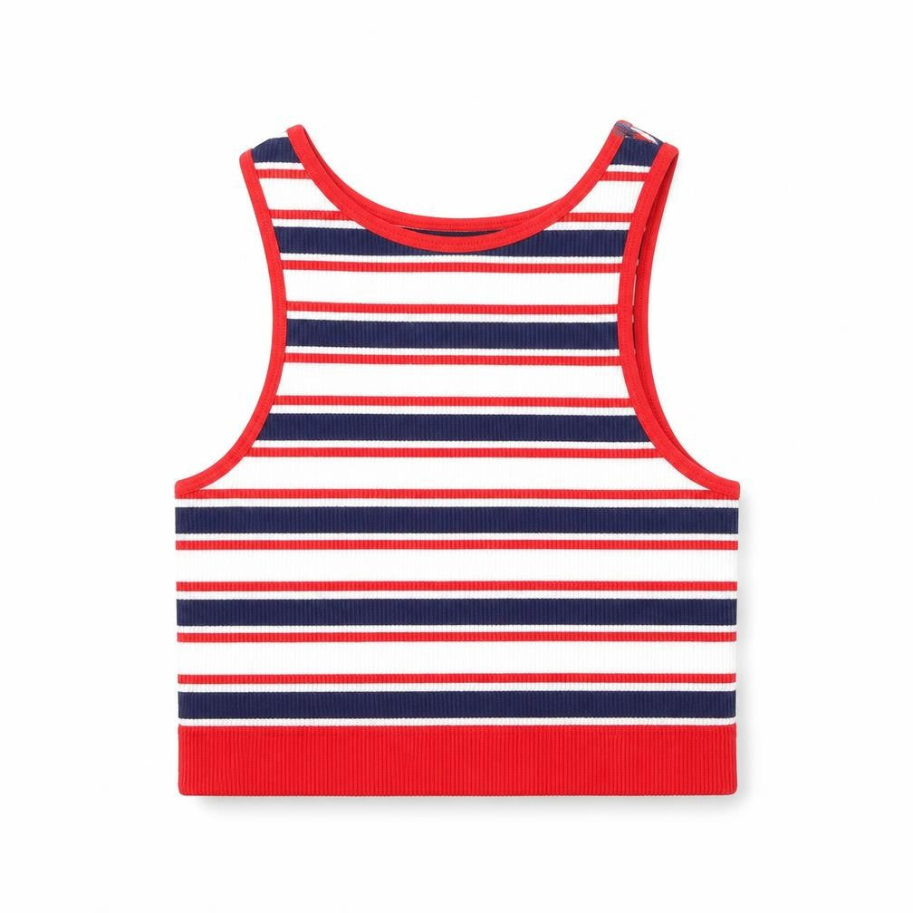 Dunnes Womens White Striped Nylon Basic Tank Size XS Round Neck