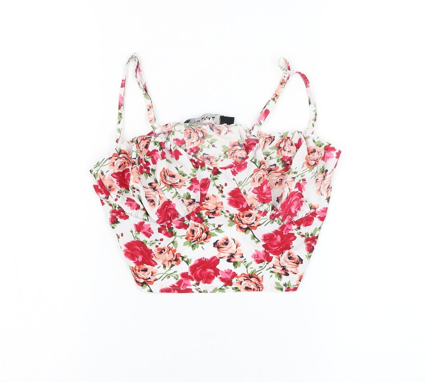 NaaNaa Womens White Floral Polyester Basic Tank Size 8 Sweetheart