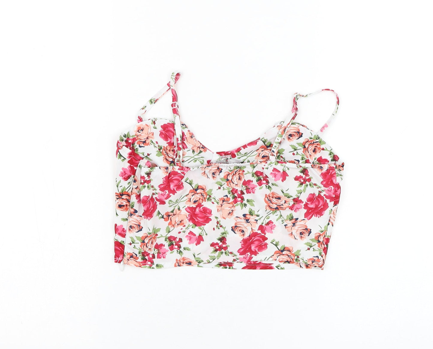 NaaNaa Womens White Floral Polyester Basic Tank Size 8 Sweetheart