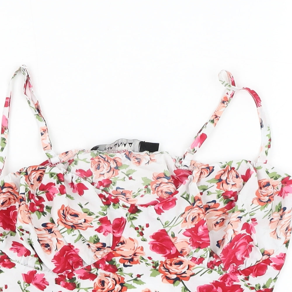 NaaNaa Womens White Floral Polyester Basic Tank Size 8 Sweetheart