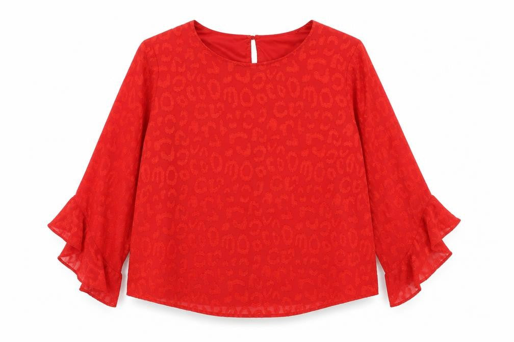 Dunnes Womens Red Polyester Basic Blouse Size M Round Neck