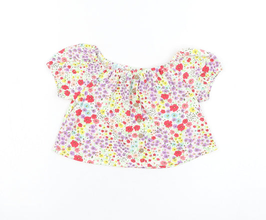 Matalan Girls White Floral Polyester Basic Blouse Size 5 Years Round Neck Pullover