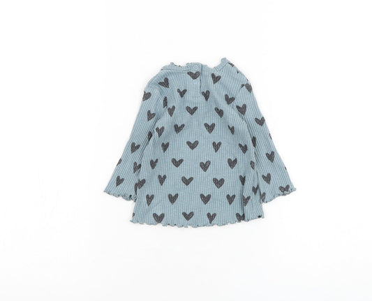 George Girls Blue Cotton Basic T-Shirt Size 3-6 Months Round Neck Pullover - Heart