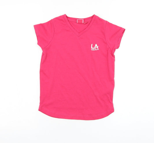 LA Gear Girls Pink Polyester Basic T-Shirt Size 7-8 Years V-Neck Pullover