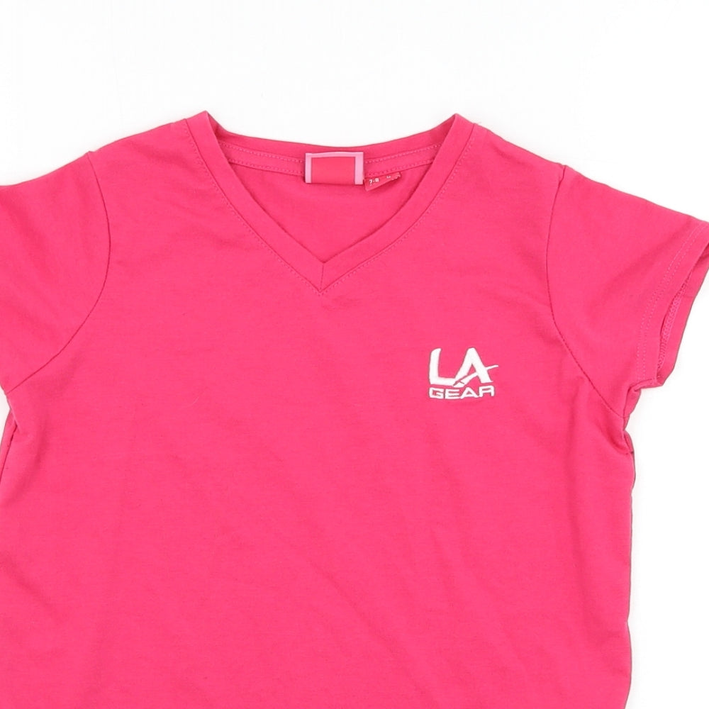 LA Gear Girls Pink Polyester Basic T-Shirt Size 7-8 Years V-Neck Pullover