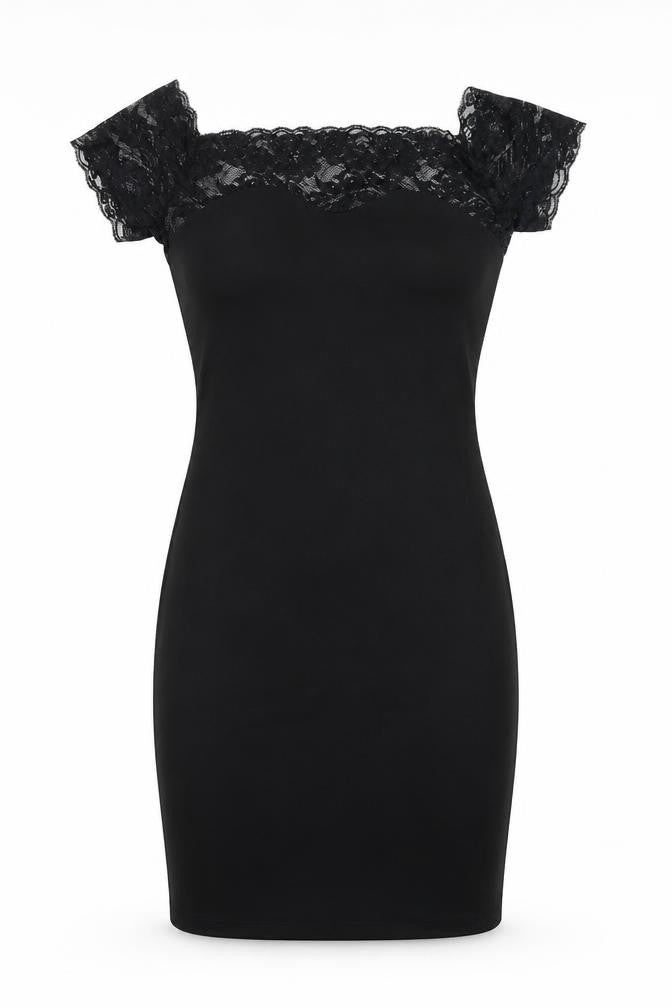 Preworn Womens Black Polyester Pencil Dress Size S Square Neck Pullover