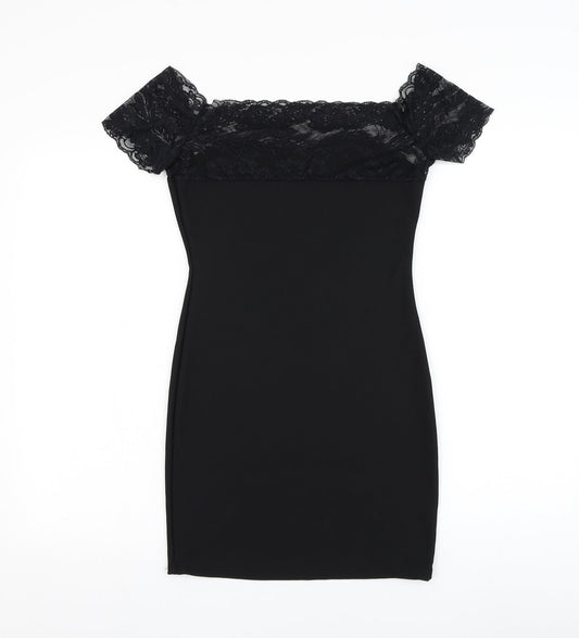 Preworn Womens Black Polyester Pencil Dress Size S Square Neck Pullover