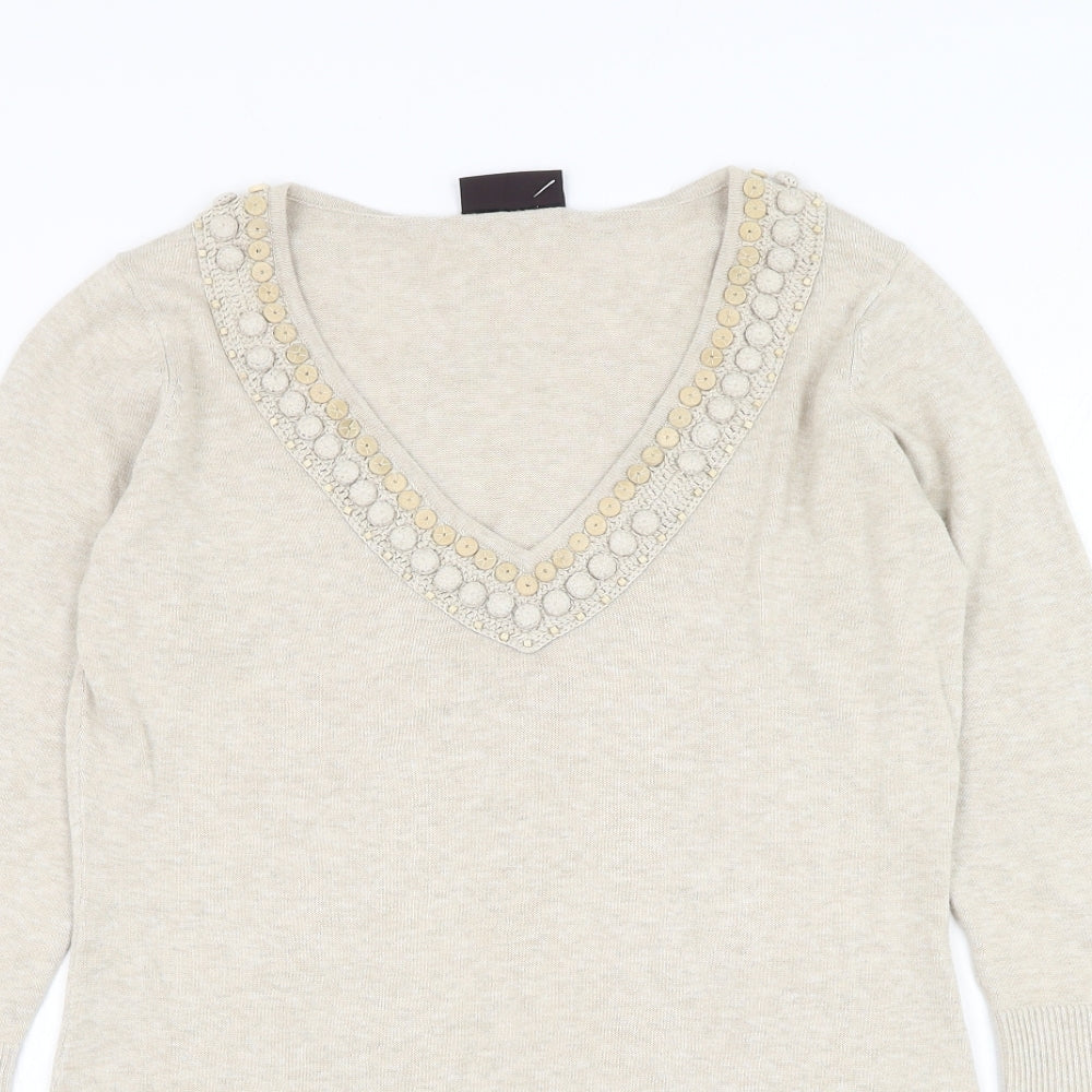 Principles Womens Beige V-Neck Acrylic Pullover Jumper Size 12