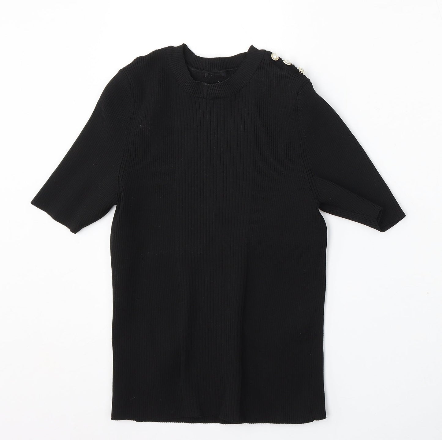 Preworn Womens Black Round Neck Polyester Pullover Jumper Size S