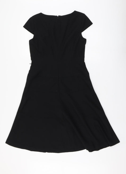Anne Klein# Womens Black Polyester Skater Dress Size 6 Round Neck