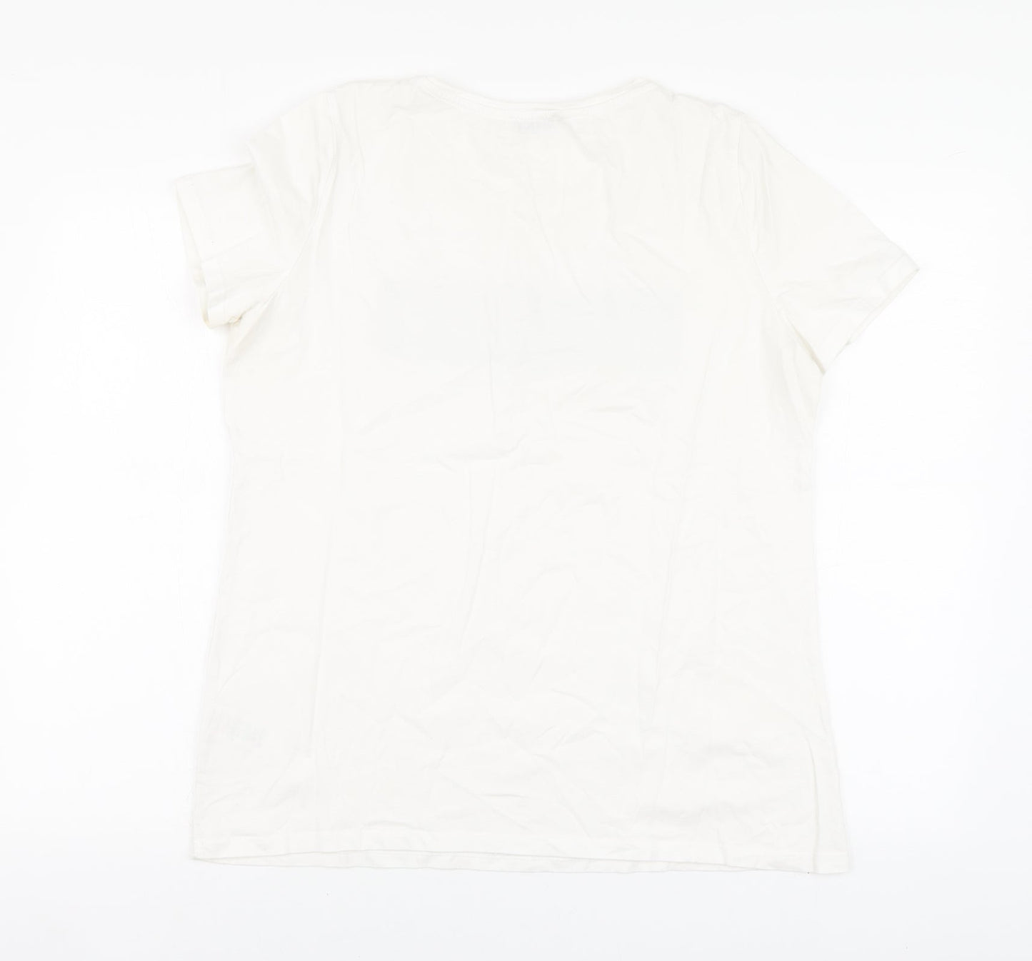 Papaya Womens White Geometric Cotton Basic Polo Size 16 Round Neck