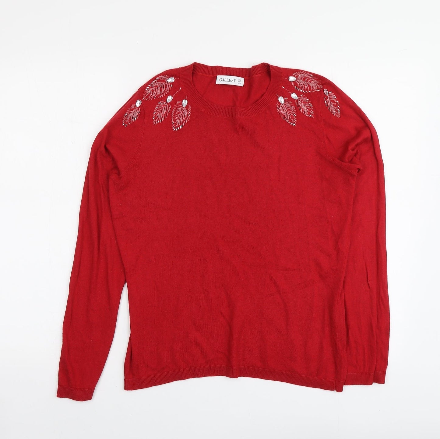 Gallery Womens Red Round Neck Viscose Pullover Jumper Size M