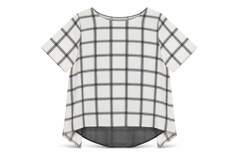 New Look Womens White Plaid Polyester Basic Blouse Size 10 Round Neck