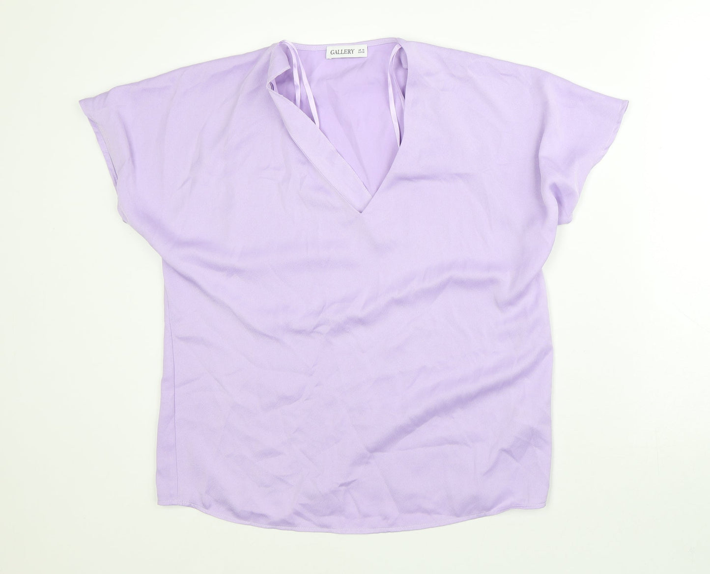 Gallery Womens Purple Polyester Basic T-Shirt Size 10 V-Neck