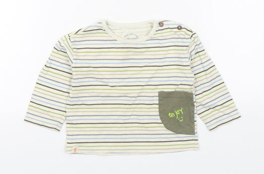 Willow Boys Multicoloured Striped Cotton Basic T-Shirt Size 12-18 Months Round Neck Pullover
