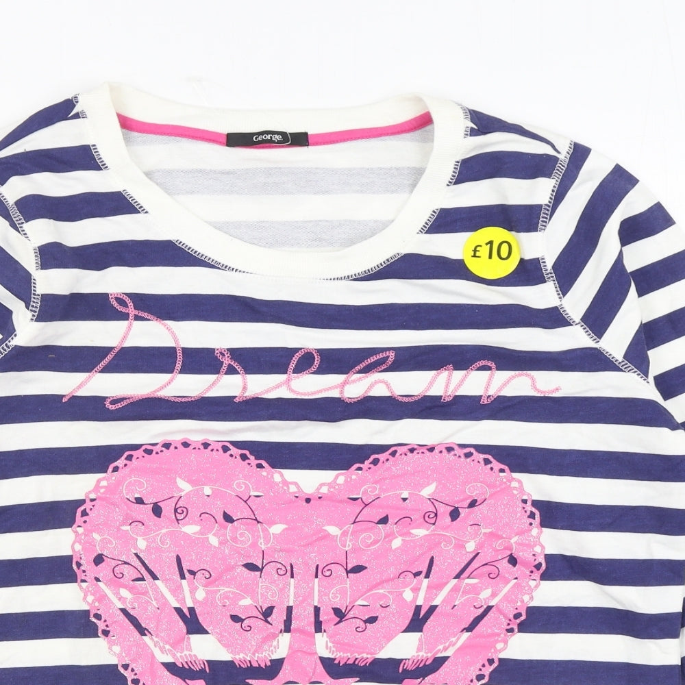George Womens Blue Striped Cotton Pullover Sweatshirt Size 16 Pullover