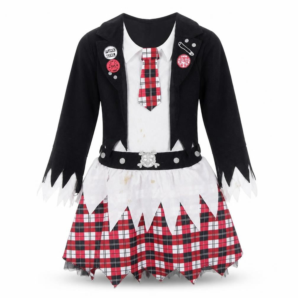Hallow Scream Girls Black Plaid Polyester Skater Dress Size 10-11 Years Round Neck Hook & Loop - Costume