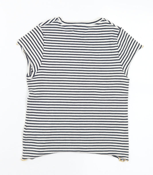 Marks and Spencer Girls Black Striped Cotton Basic T-Shirt Size 8-9 Years Round Neck