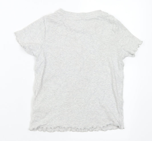 Marks and Spencer Girls Grey Cotton Basic T-Shirt Size 7-8 Years Round Neck - Malibu