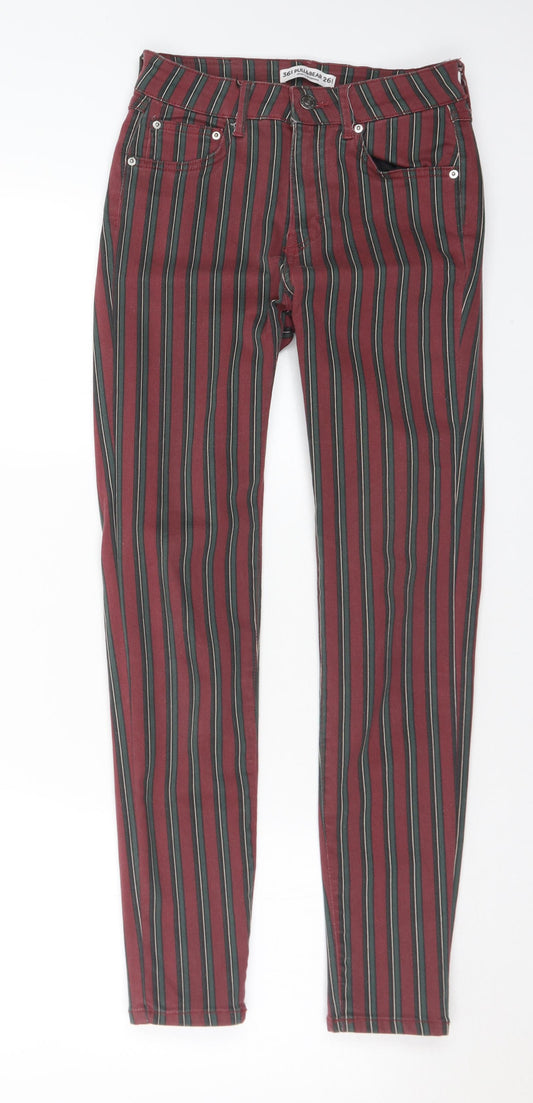 Pull&Bear Womens Multicoloured Striped Cotton Trousers Size 26 in L28 in Regular Button