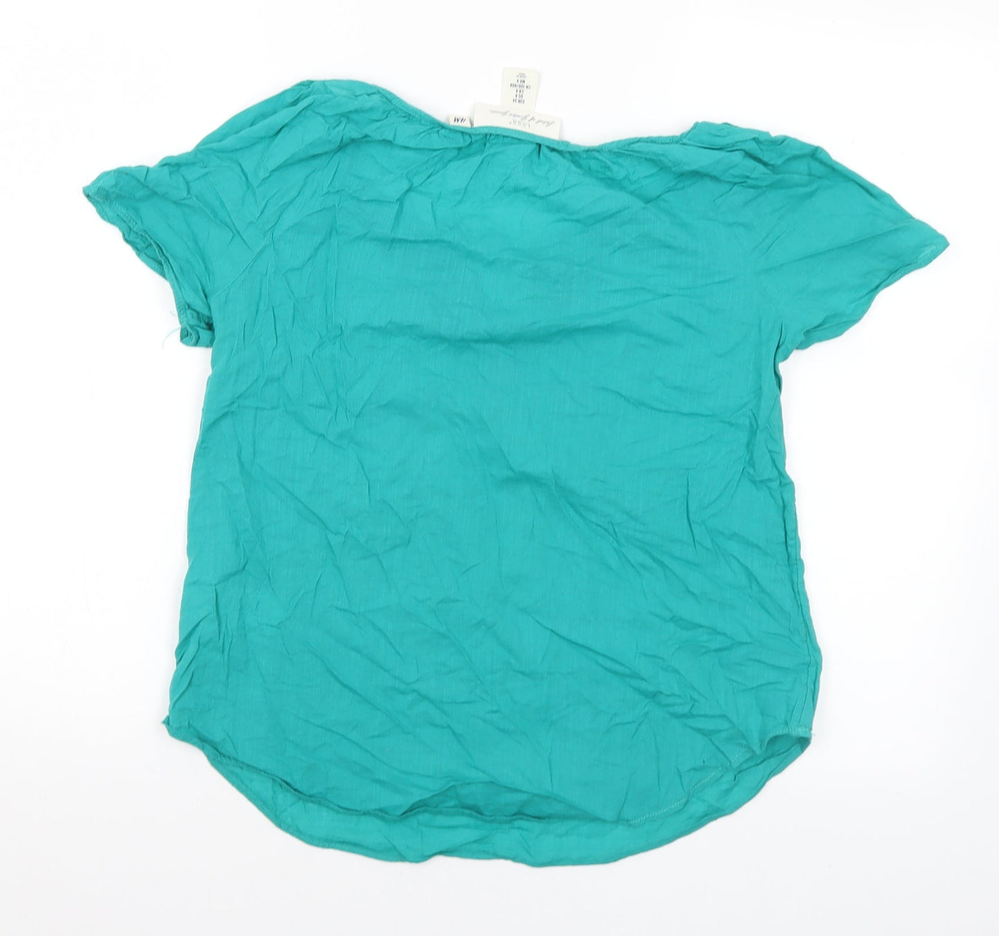 H&M Womens Green Geometric Cotton Basic Blouse Size 6 Round Neck