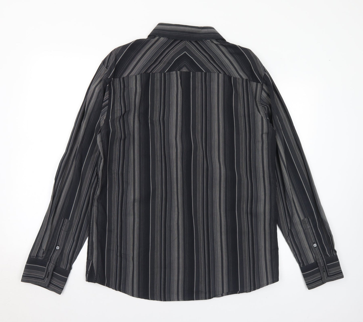 Marks and Spencer Mens Black Striped Cotton Button-Up Size M Collared Button
