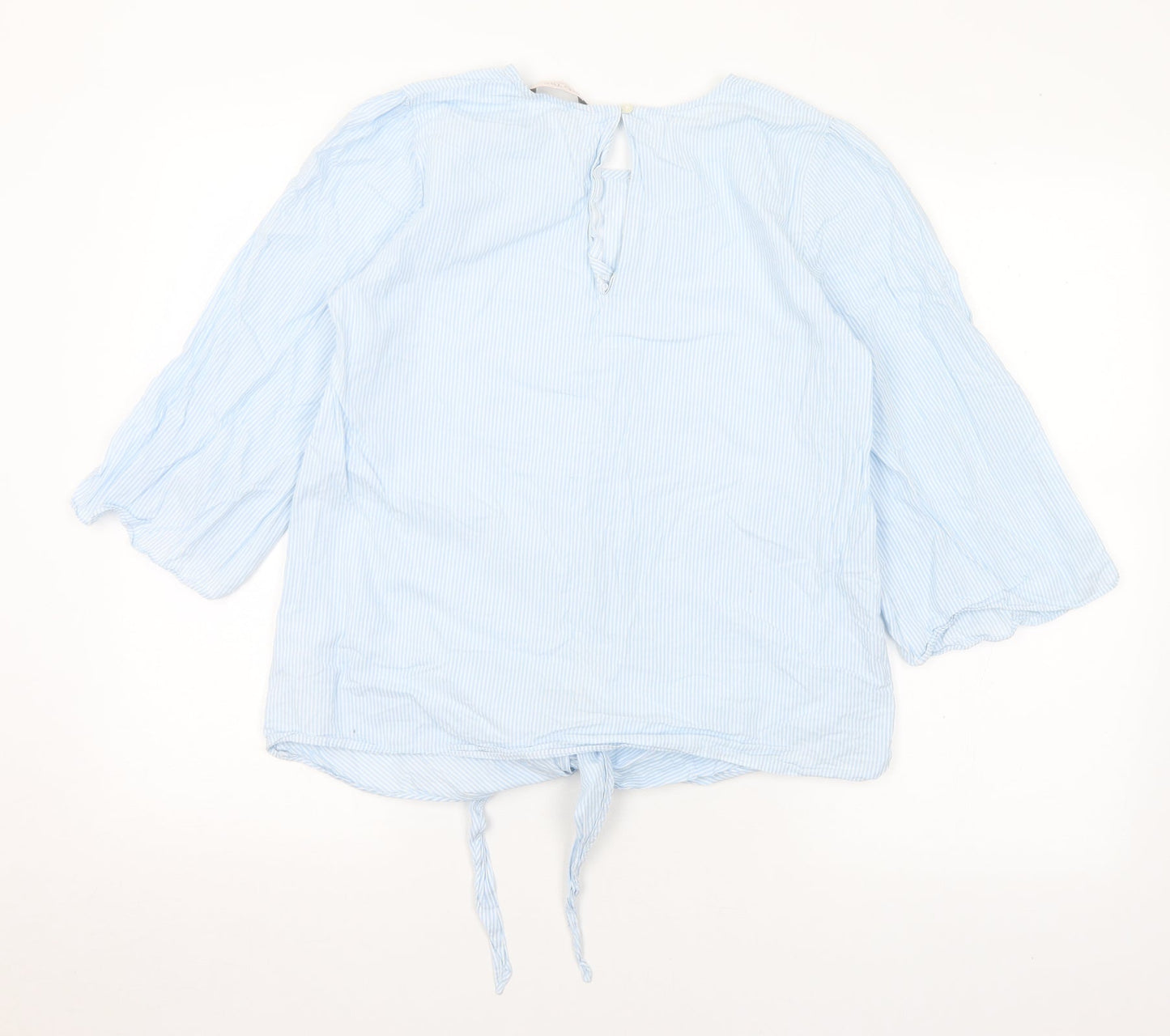 Part Two Womens Blue Striped Cotton Basic Blouse Size M Round Neck