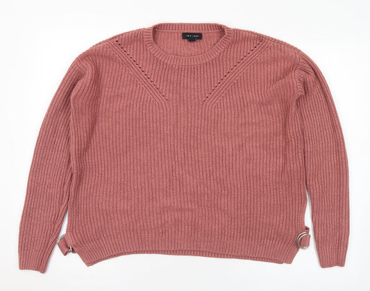 New Look Mens Pink Round Neck Acrylic Pullover Jumper Size M