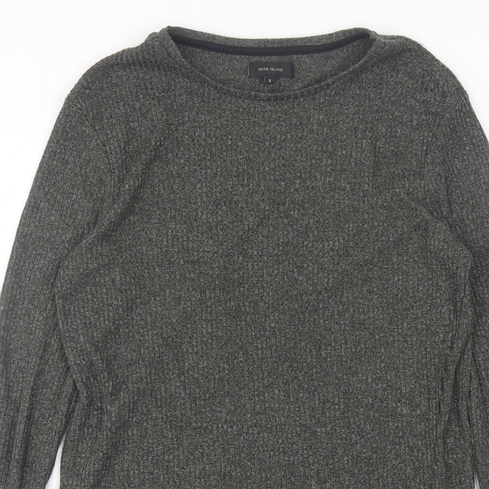 River Island Womens Green Polyester Basic T-Shirt Size S Crew Neck