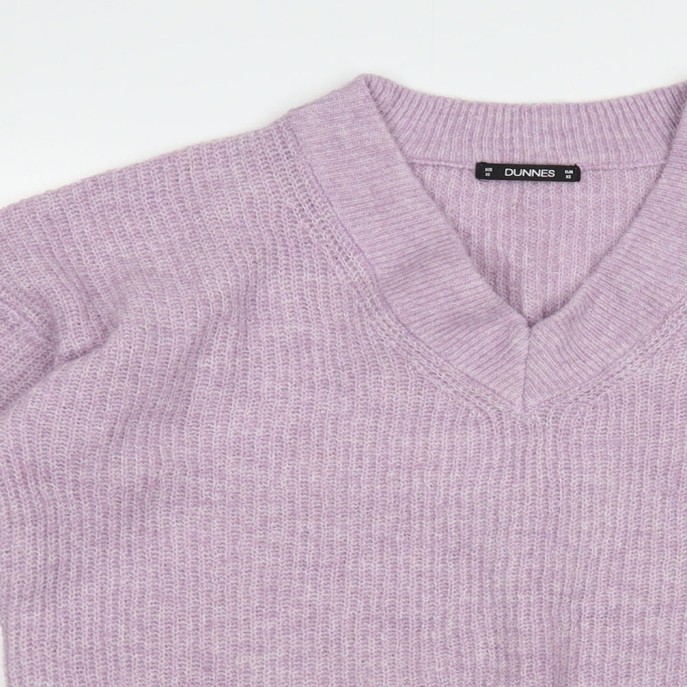 Dunnes Stores Womens Purple V-Neck Polyester Pullover Jumper Size XS