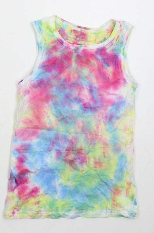 Primark Girls Multicoloured Geometric Cotton Basic Tank Size 9-10 Years Crew Neck Pullover - Tie Dye