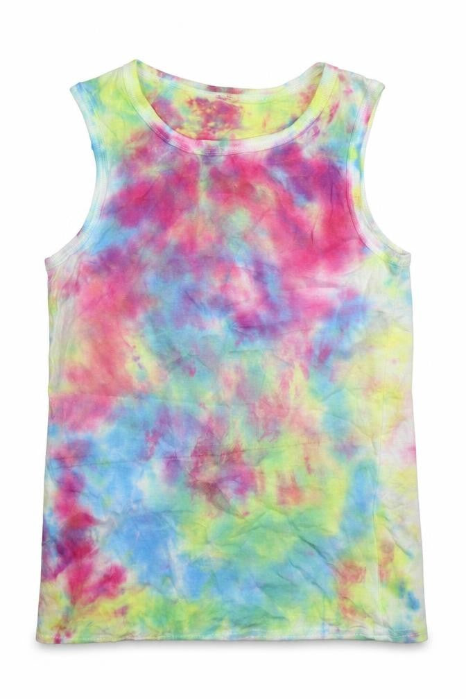 Primark Girls Multicoloured Geometric Cotton Basic Tank Size 9-10 Years Crew Neck Pullover - Tie Dye